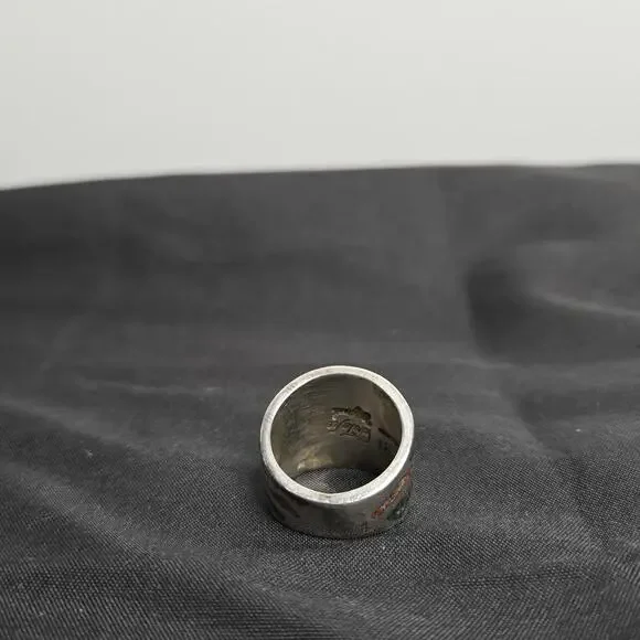 Saritasco 925 Sterling Silver Coral Turquoise Mosaic Inlay Vintage Mexico Ring 6 - Picture 7 of 9